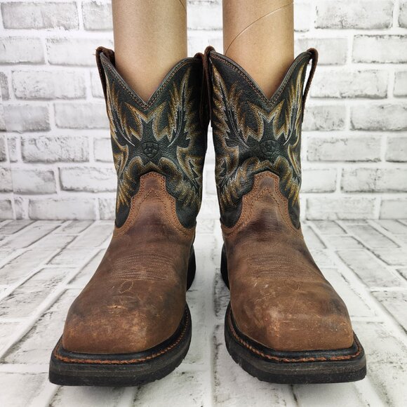 Ariat Sierra Steel Toe Men's Size 9 D Brown Leather Western Wide Square Toe Boot - Picture 2 of 11